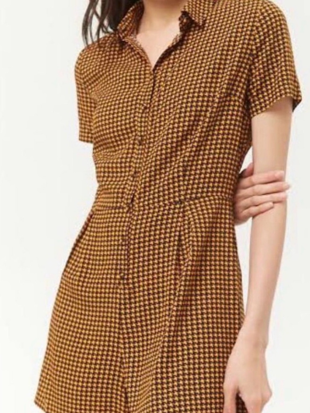 Forever 21 romper features a bold black and orange houndstooth pattern Sz Sm